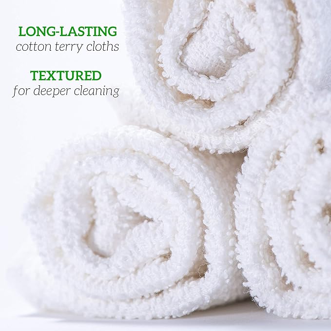 GREEN LIFESTYLE 100% Cotton Terry Towels White 240 Pack - 14x17 inches Absorbent Durable Multipurpose Cleaning Rags