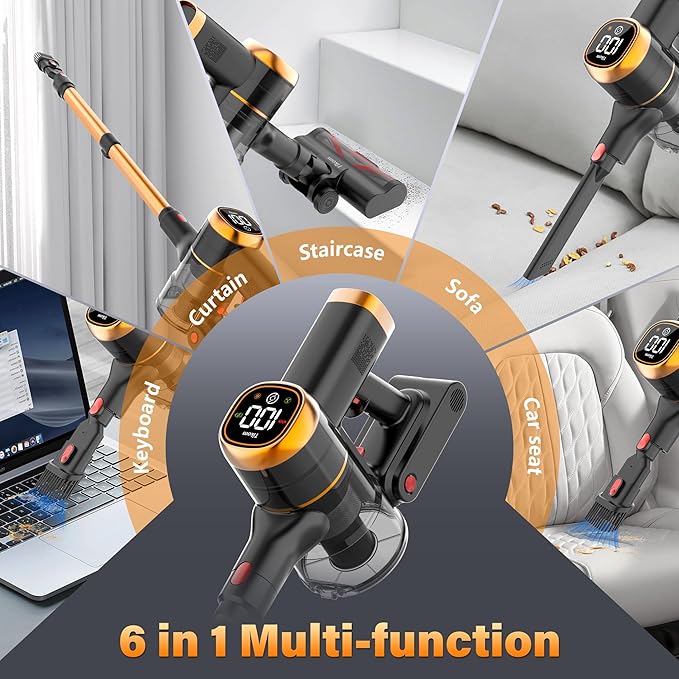 Tikom V500 Cordless Vacuum Cleaner for Home 40000Pa/450W Stick Vacuum with LED Touch Screen Charging Wall Dock Anti-Tangle Lightweight Handheld Vacuum for Pet Hair Hard Floor Carpet