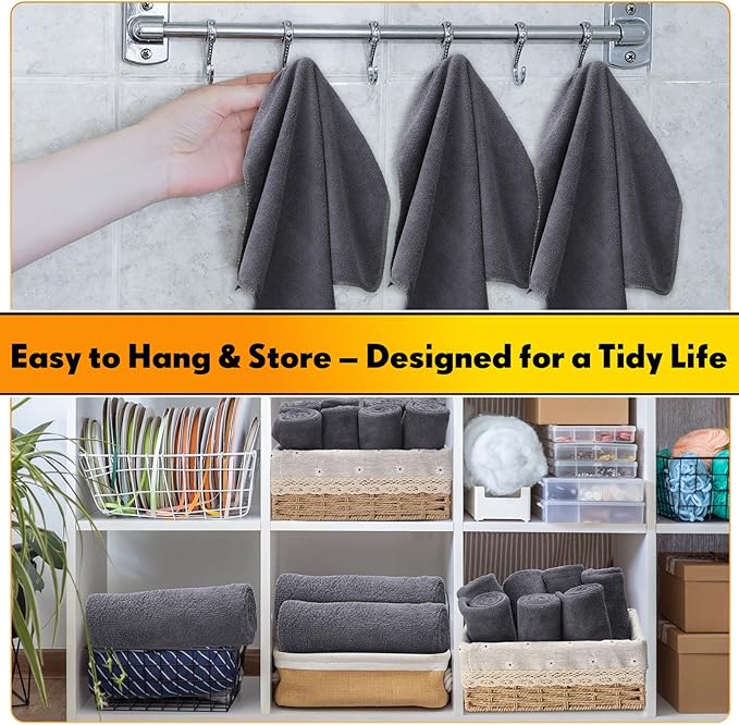 Nuenen Microfiber Cleaning Cloths for Cars 16 x 16 Inch Ultra Absorbent Car Towels Drying Reusable Cleaning Supplies House Kitchen Window Microfiber Towel (Gray60 Pcs)