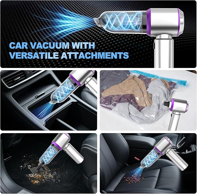 Handheld Car Vacuum Cordless 22000PA Strong Suction Mini Vacuum Cleaner with 100000 RPM Brushless Motor 4-in-1 Portable Vacuum for Car Detailing Camping Home &amp Gift Silver Purple