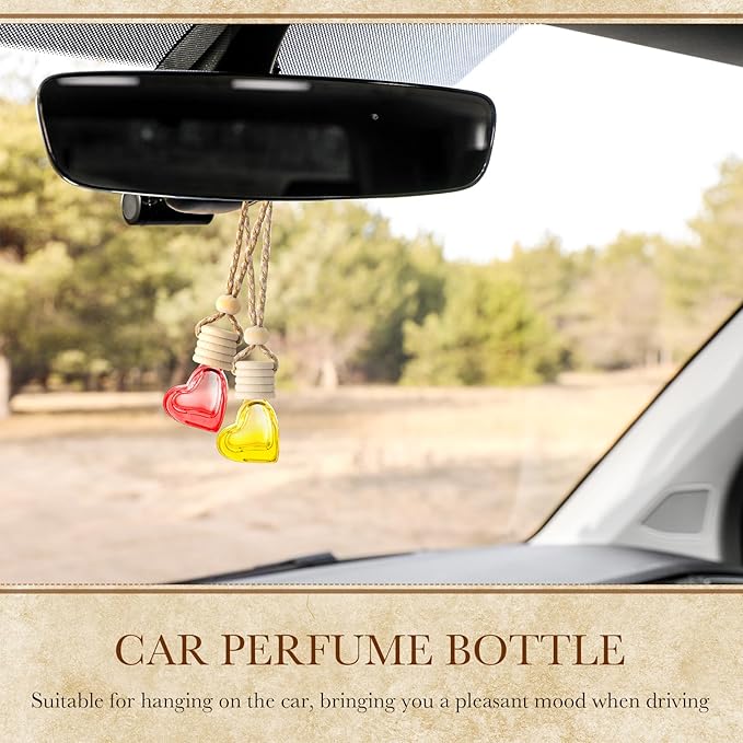 50 Pcs 6ml Hanging Car Air Diffuser Bottle Empty Glass Perfume Air Freshener Heart Love Bottle Diffuser Pendant Valentine's Day Essential Oil Fragrance Aromatherapy Ornament (Multicolor)