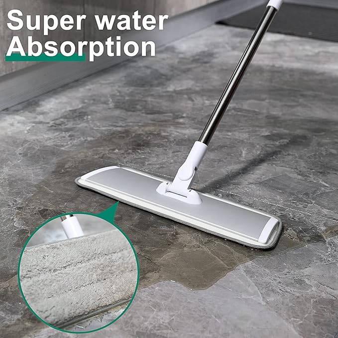 18 Professional Microfiber Mop Floor Cleaning System Flat Mops with Stainless Steel Handle 4 Reusable Washable Mop Pads Wet and Dust Mopping for Hardwood Vinyl Laminate (White&ampGrey)