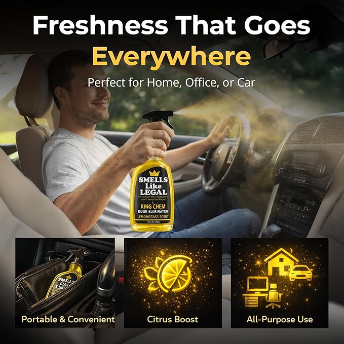 Lemongrass Odor Eliminator Spray – Neutralizes Smoke Pet Food &amp Household Odors – Non-Staining Fabric-Safe Deodorizer – Biodegradable Made in USA – 16 oz