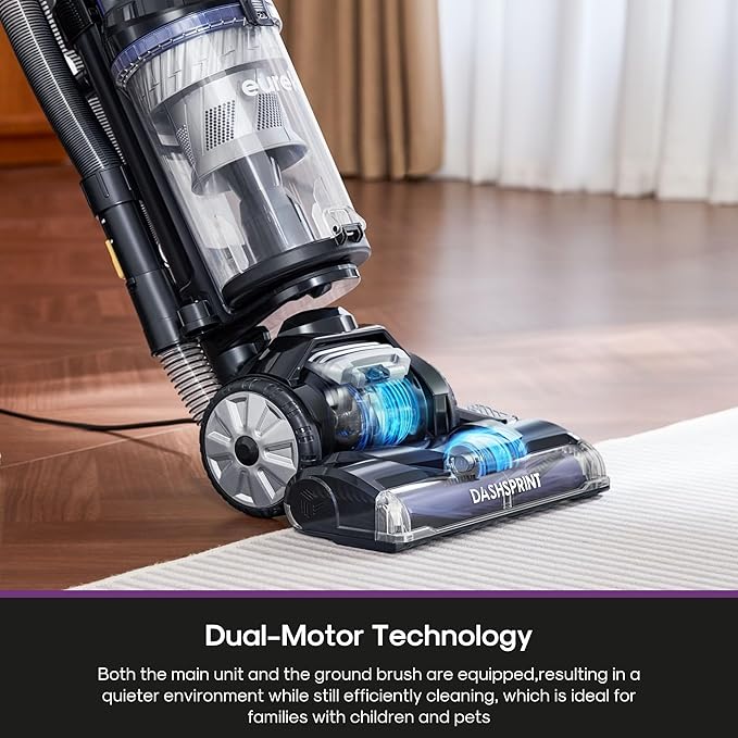 Eureka Upright Vacuum Cleaner for Carpet and Hard FloorPowerful Vacuum with Dual Cyclone SuctionSwivel SteeringAnti-TangleLarge Dust CupNEU612BL Blue
