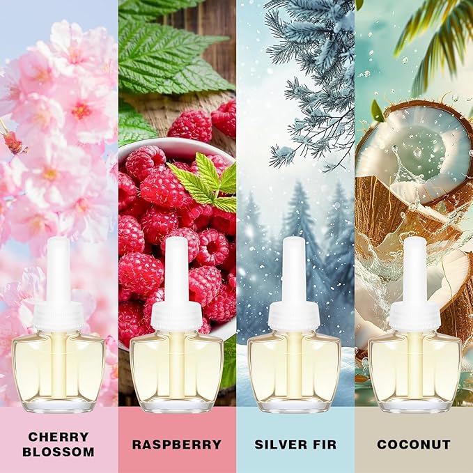 Plug Ins Refills Air Freshener Cherry Blossom Raspberry Balsam Fir Coconut for Home and Bathroom 7.92Fl Oz 12 Count Compatible with Air Wick &amp Glade