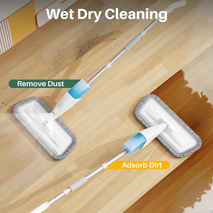 JOYMOOP Spray Mop for Floor Cleaning Dry &amp Wet Microfiber Cleaner with 18oz Refillable Bottle and 6 Replacement Pads for Home or Commercial Use