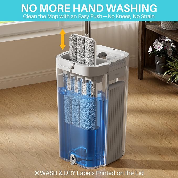JOYMOOP 8L Large Capacity Flat Mop System with Extension Handle Ideal for Floor Window and Wall Cleaning - Includes 5 Washable Microfiber Pads for Wet and Dry Use