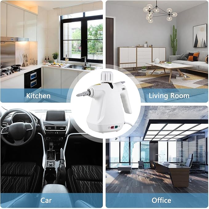 Handheld Steam Cleaner with 10 Accessories1000W High Power and 3.0 BAR PressureMultipurpose Steam Cleaner for HomeSteam Mop for Cleaning DirtOil StainsCarpetsFloorsSofasCars (White)