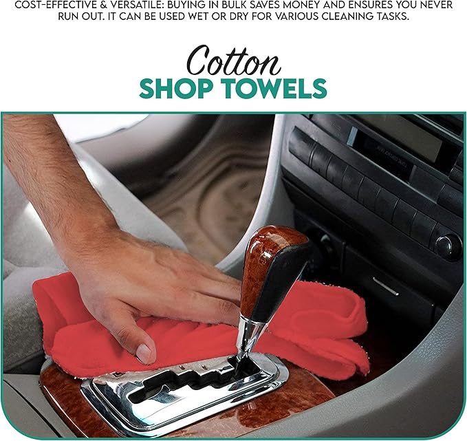 ZUPERIA Cotton Shop Towel – Multipurpose Cleaning Cloths (14 x 12 - Pack of 150 - Red) Reusable Shop Rags for Automobiles Industrial Restaurants Garage and Homes