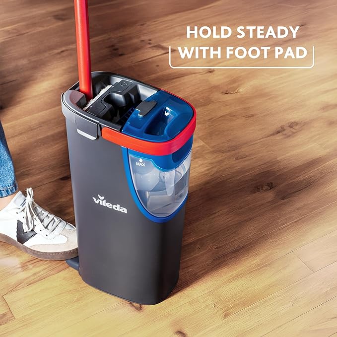 Vileda H2PrO Flat mop System - Revolutionary Clean and Dirty Water Separation - Water-Saving Design - Compact Storage - Ergonomic Handle - Microfibre Power - Can be Used one-Handed