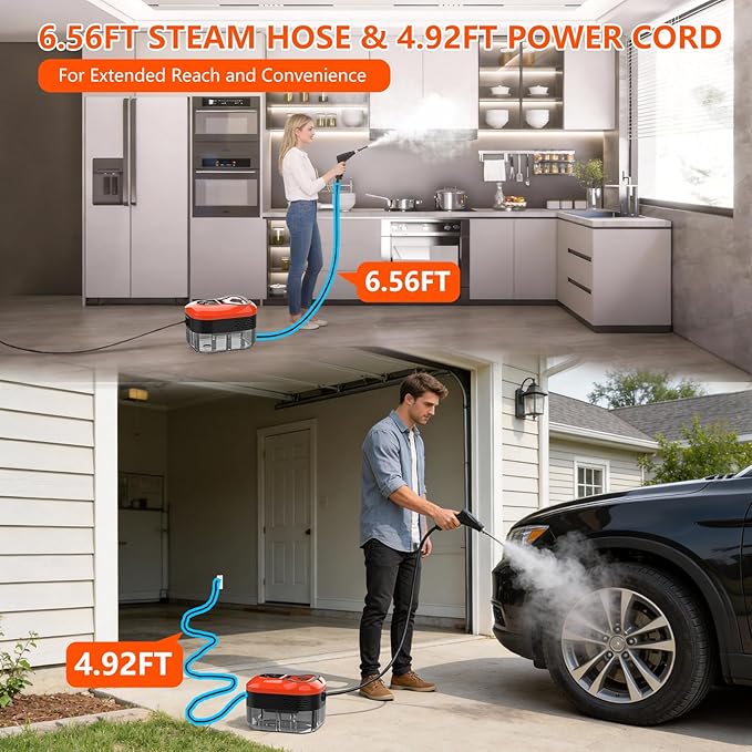 Steam Cleaner for Home &amp Car - 1200ML Water Tank 15s Heat-Up Portable Steamer for Cleaning 6 Level Handheld Steam Cleaner for Car Detailing with 6 Accessories for Furniture Grease Carpet Grout