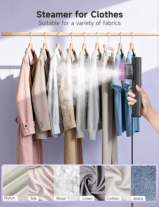 Steamer for Clothes1200W Powerful Portable Steamer Iron15s Fast Heat-up100ml Tank20 Min Continuous Steam Wrinkle Remover for Travel Home Office(Purple)