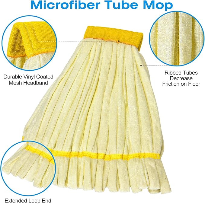 Matthew Cleaning Microfiber Tube Mop(LargeYellow12Pack) Heavy Duty Mop Head ReplacementExcellent AbsorbencyPremium launderabilityReusableLoop end for HomeCommercial and Industrial Use