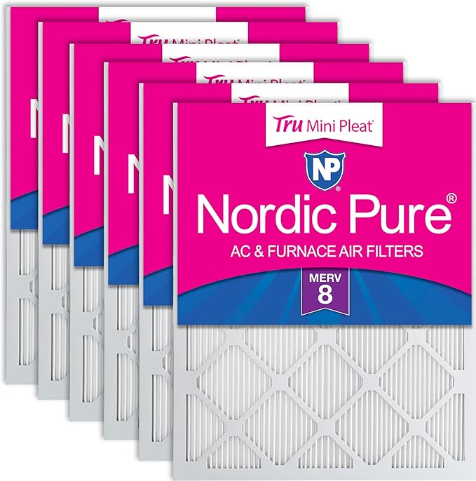 Nordic Pure 16x25x1 (Actual Size: 15 1/2 x 24 1/2 x 3/4) Tru Mini Pleat MERV 8 AC Furnace Air Filters - 2.5X More Media for Longer-Lasting High-Efficiency Filtration - 6 Pack