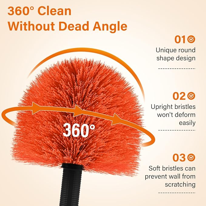 Feather DustersCobweb Duster with 5-20FT Extension Pole | Spider Web for Outdoor &amp Indoor Web Cleaning | Soft Bristle | Lightweight Extendable Handle | 3/4 Standard Acme Threaded Fits Cleaner To
