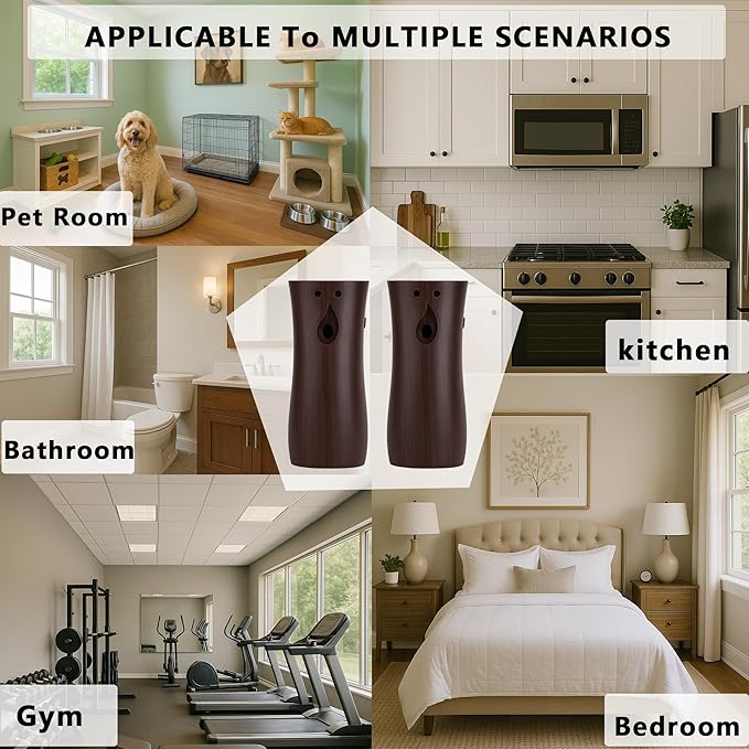 Automatic Air Freshener Spray Dispenser 2-Pack Wall Mounted or FreestandingMultiple Time SettingsCommercial and Home Use in Bathrooms Offices Living Rooms and Commercial Places (Wood 1121)