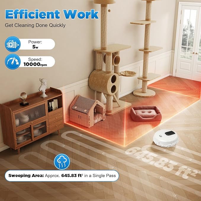 Automatic Mopping Machine Wet and Dry Mopping Robot with Spray FunctionPet Hair Pickup Lightweight Mopping Device for Home Kitchen Bedroom (9.8inch)
