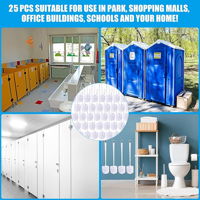 Mimorou 25 Pcs White Toilet Brush Bathroom Toilet Bowl Brush Soft Bristle Long Handle Plastic Toilet Scrubber for Bathroom