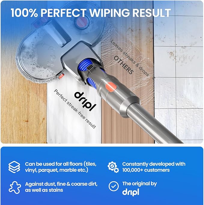 Mop Attachment Compatible with Dyson V7/V8/V10/V11/V15/Gen5 Vacuum Cleaners Electric Floor Mop with Removable Water Tank and 6 Washable Mop Pads + 1 Refill Container (V7/V8/V10/V11/V15)