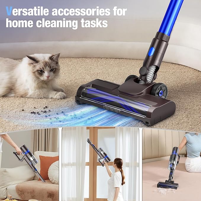 Cordless Vacuum Cleaner 550W 45KPA 50Min Vacuum Cleaners for Home Self-Standing Stick Vacuum with Touch Screen 3 Power Modes Rechargeable Battery Handheld Vacuum for Pet Hair Carpet Floor