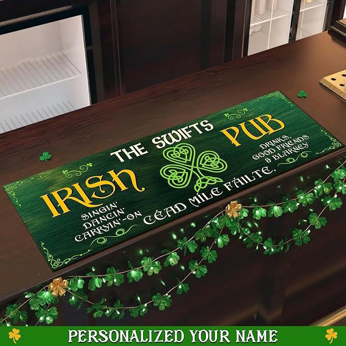 THUYPT Personalized Irish Bar Mat Dish Drying Mat for Irish Pub St Patrick's Day Decor Bar Shamrock Spill Mat Kitchen Counter Accessories Home Bar Decor St Patrick's Day (02)