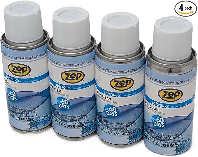 Air Freshener Refills - Compatible with Zep Microtech | Fresh &amp Clean | 4-Pack | Long-Lasting | 3000 Sprays | 60-Day Coverage