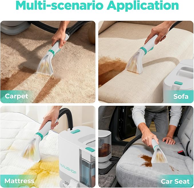 HAUSHOF Portable Carpet Spot and Upholstery Cleaner Machine 13Kpa Powerful Suction &amp Spot Remover Deep Stain Cleaning for Rug Carpet Car Seats Pets Stairs Couches with Cleaning Solution