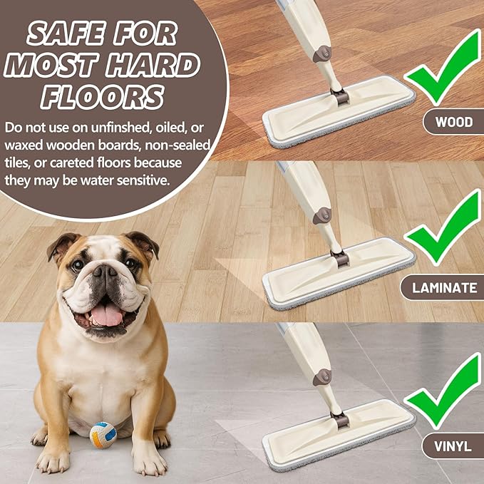 HOMTOYOU Wet Spray Mop for Floor Cleaning with 2 Bottles and 4 Washable Pads