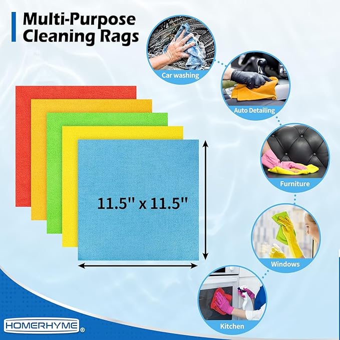 HOMERHYME Microfiber Cleaning Cloth 200 Pack Cleaning Rags Microfiber Towel Bulk Absorbent Lint-Free Wash Cloths All-Purpose Towels for Cars Shop Automotive Garage Home &amp Kitchen
