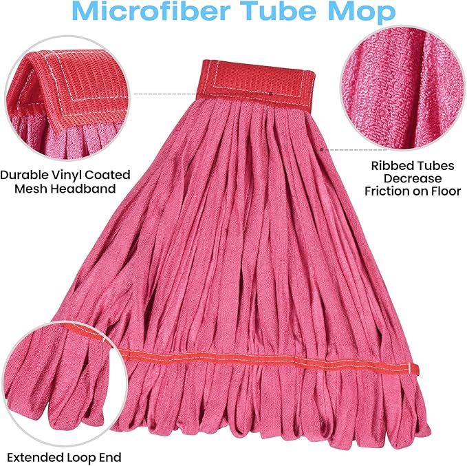 Matthew Cleaning Microfiber Tube Mop(LargeRed3Pack) Heavy Duty Mop Head ReplacementExcellent AbsorbencyPremium launderabilityReusableLoop end for HomeCommercial and Industrial Use