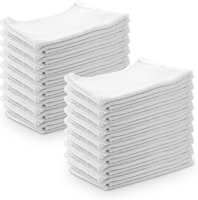 Terry Cloth Rags for Cleaning (60PCS) Bag of Rags White 100% Cotton Bar Mop Paint Cloth and Multipurpose Kitchen Auto Staining Lint Free Absorbent Washable Towel 15x18 in
