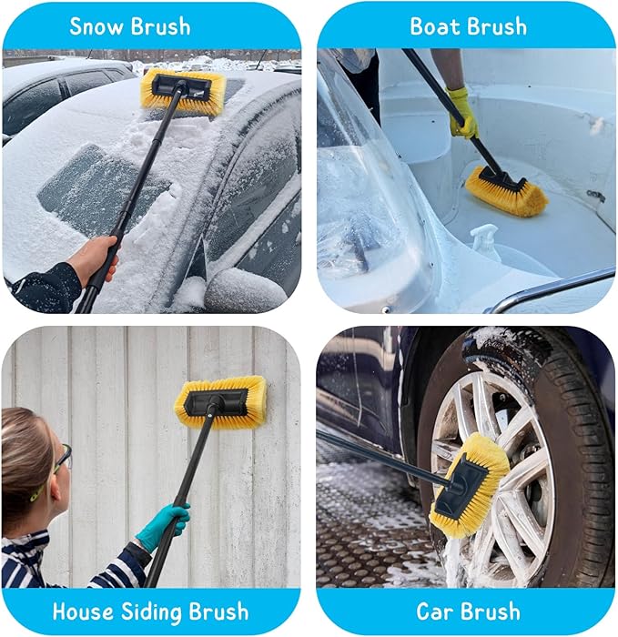 Car Wash Brush with Long Handle 58.5'' Soft Bristle Cleaning Tool for Truck Exterior RV Boat Solar Panel Deck Washing 2 Wax Applicator Pads Included