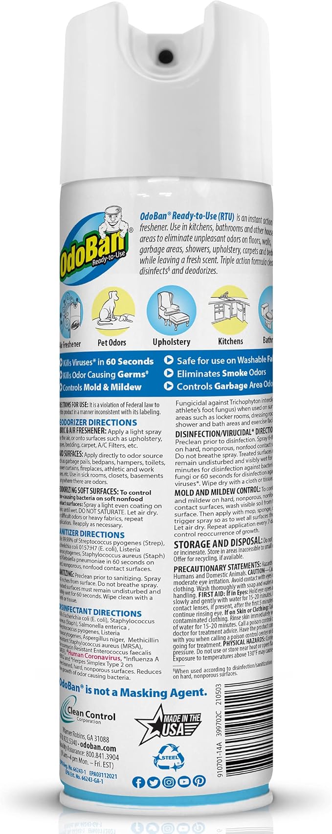 OdoBan Ready-to-Use 360-Degree Continuous Spray Disinfectant and Harsh Aroma Eliminator Fabric and Air Freshener 6 Pack 14.6 Ounces Each Fresh Linen Scent