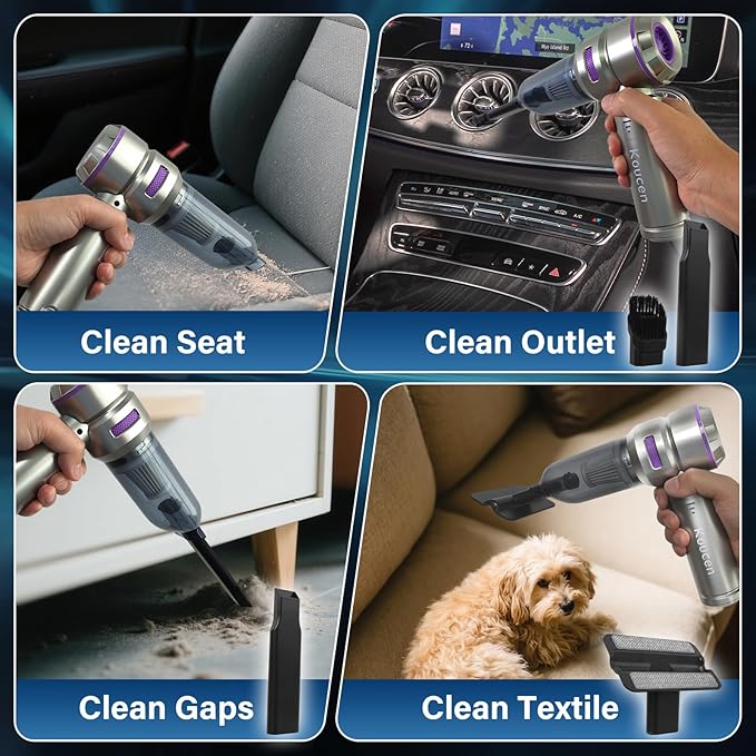 Car Vacuum Portable Cordless 20000pa High Power 4-in-1 Handheld Vacuum Cordless Rechargeable Portable Vacuum with 3 Reusable Filter Small Vacuums for Car Home Office &amp Pet(Silver Purple)
