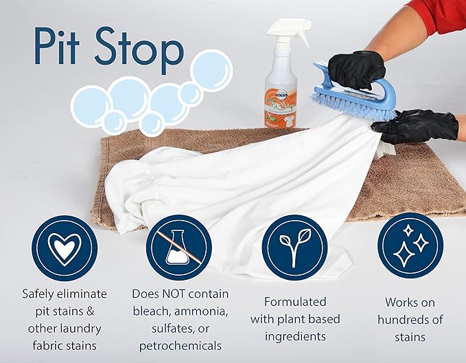 Sanco Industries Pit Stop Sweat Stain &amp Deodorant (Antiperspirant) Armpit Stain Remover Multi-stain formulation 16oz. (Pack of 2)