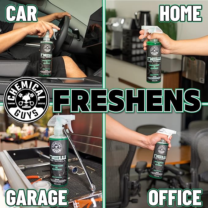 Chemical Guys New Car Smell Premium Air Freshener &amp Odor Eliminator - Fresh Interior Scent Spray for Cars Trucks SUVs RVs and More - Use in Home Office or Garage - 32 oz
