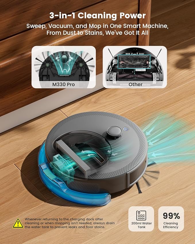 Lefant Robot Vacuum and Mop Upgraded LiDAR Navigation 450ml Visible Dustbin Strong Suction Multi-Floor Mapping Self-Charge WiFi/Alexa/APP Multi-Surface Cleaning M330 Pro Grey