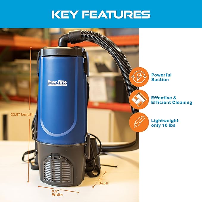 Powr-Flite Pro-Lite Backpack Vacuum Commercial Grade 4-Quart Canister Vacuum Cleaner Portable Vacuum with Tool Kit BP4S