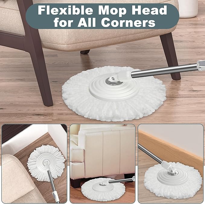 Mop and Bucket with Wringer SetSpin Mop and Bucket System Mops for Floor CleaningHousehold Supplies Tools with 6 Replacement Refills61 Extended Handle for Household Hardwood Floor - White