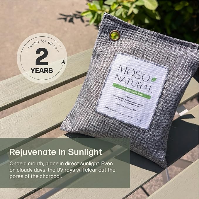 Moso Natural Air Purifying Bag 200g (4 Pack) | Premium Bamboo Charcoal Odor Absorber for Home &amp Car | Closet Odor Eliminator Small Room Deodorizer &amp Car Air Freshener | Long Lasting Charcoal