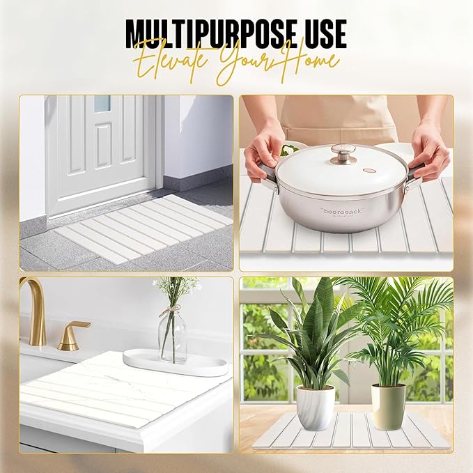 Large Stone Dish Drying Mat for Kitchen Counter Instant Drying Pad Super Absorbent Foldable Dish Drying Mat 24×16 White