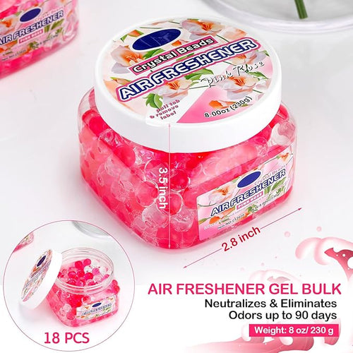 18 Pack Gel Odor Eliminator Beads 8 Ounce Scent Beads Bulk Air Freshener Removing Long Lasting Eliminates Odors for Home Bathrooms Cars Boats Rvs and Pet Areas(Rose)