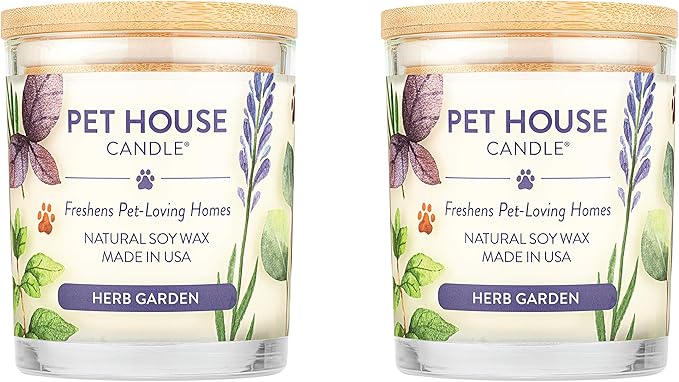 Pet House Candles Plant-Based Long Lasting Pet Friendly Candles for Home 60 Hour Burn Time - Herb Garden 9 oz 2 Pack