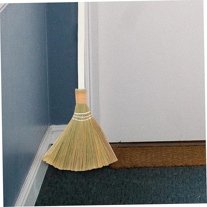 Cabilock 2pcs Natural Straw Soft Bristle Small Whisk Broom Sweep Dust Mop for Home Indoor Broomstick Removable Head Housework