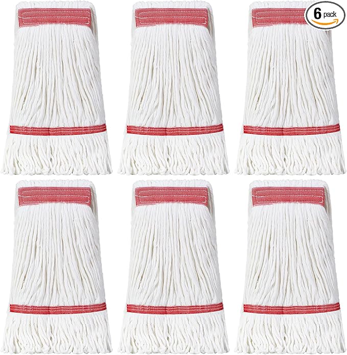 Eccliy 6 Pack Heavy Loop End Cotton String Mop Head Heavy Duty Mop Head Commercial Refills Replacement Bulk for Home Industrial Commercial Floor Cleaning (WhiteRed)