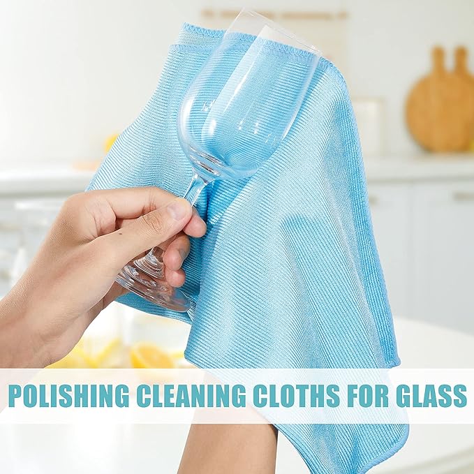 Tatuo 18 Pcs Microfiber Glass Cleaning Cloths (16 x 16) Polishing Cloth - Streak Free - Lint Free - Quickly Clean Windows Glasses Windshields Mirrors Stainless Steel Monitor(Blue Gray)