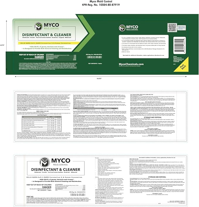 Myco Mold Control Concentrate – EPA-Registered Hospital Grade Disinfectant &amp Cleaner Quat Formula for Mold Remediation &amp Bacteria Control Commercial &amp Residential Use 4 Gallon