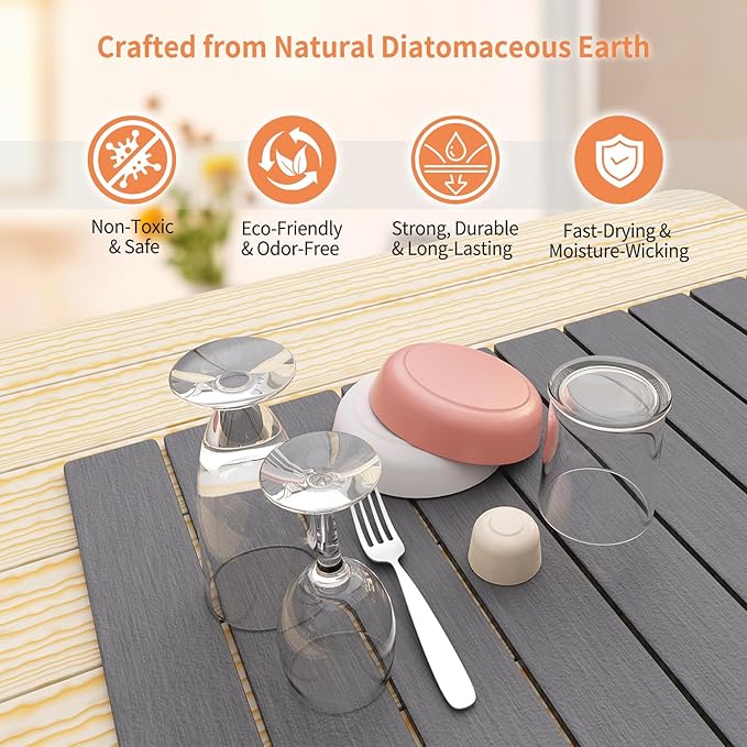HotFox Dish Drying Mat for Kitchen Counter – Quick Dry Stone Drying Mat Foldable Diatomaceous Earth Pad Non-Slip Kitchen Sink Drying Mat Large Fast Drying Stone Mat for Dishes Coffee Maker Grey