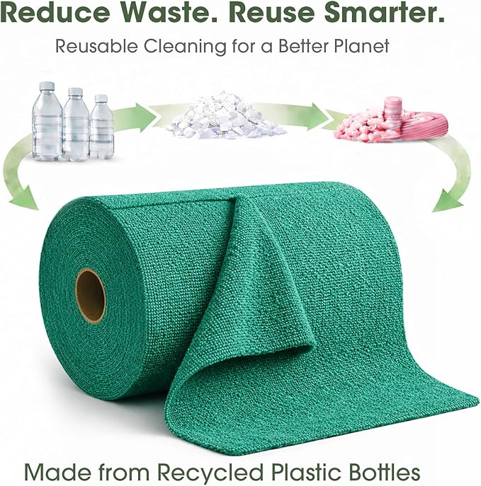 Microfiber Cleaning Cloth Roll–100 Pack Tear Away Microfiber Towels Reusable Washable Scratch-Free Kitchen Towels for Car Home Kitchen Glass Dishes (Malachite Green)