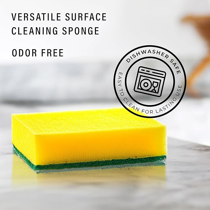 DecorRack 80 Count Non-Scratch Cleaning Scrub Sponges Dual-Sided Heavy Duty Kitchen Sponges for Dishes Cleaning Household Bathroom Car Wash - Yellow (Pack of 80)